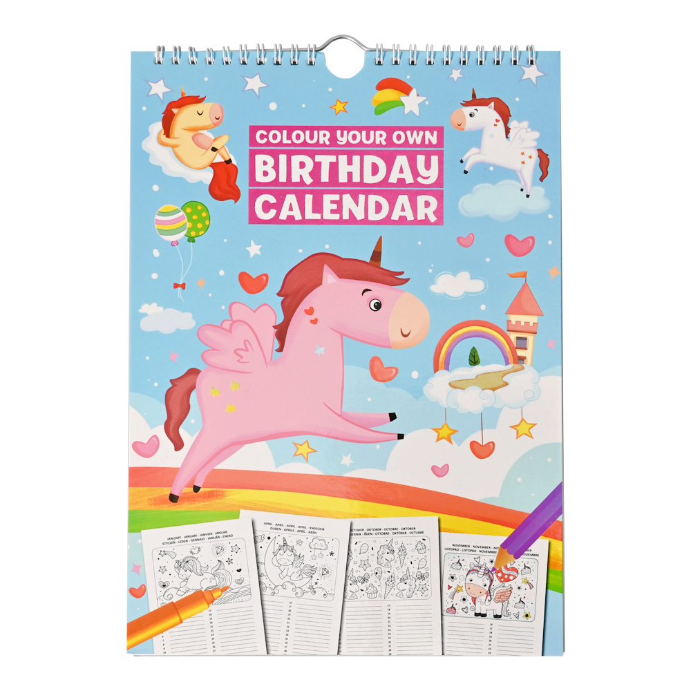 Verjaardagskalender Kleurboek Unicorn – ‘Colour your own Birthday Calendar’