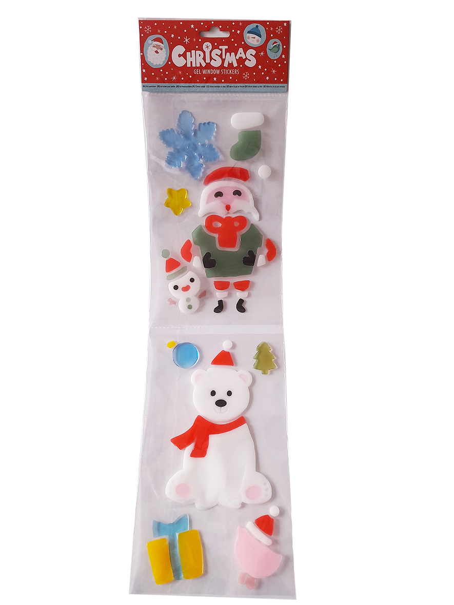 Kerst Gel Raamstickers – Kerstman en ijsbeer
